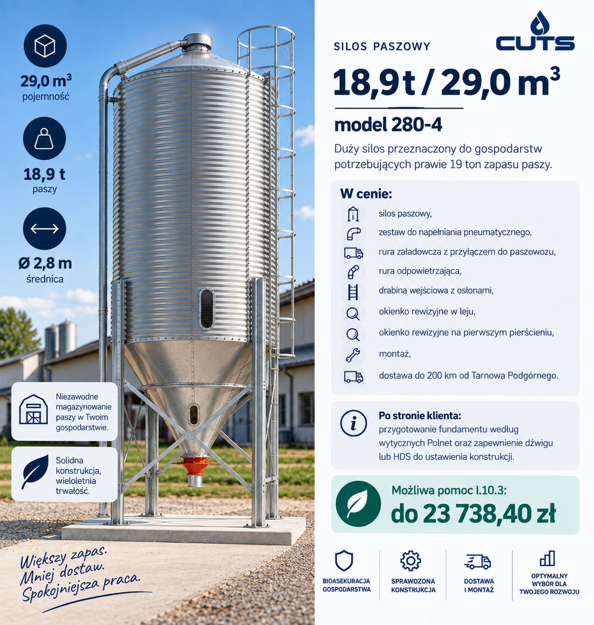 Silos paszowy 18,9 t / 29,0 m³