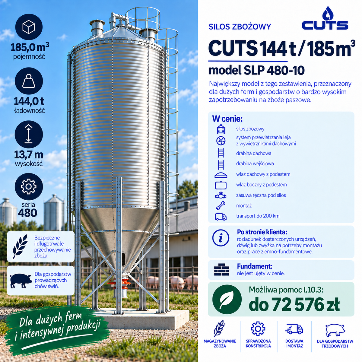Silos zbożowy 144 t / 185 m³