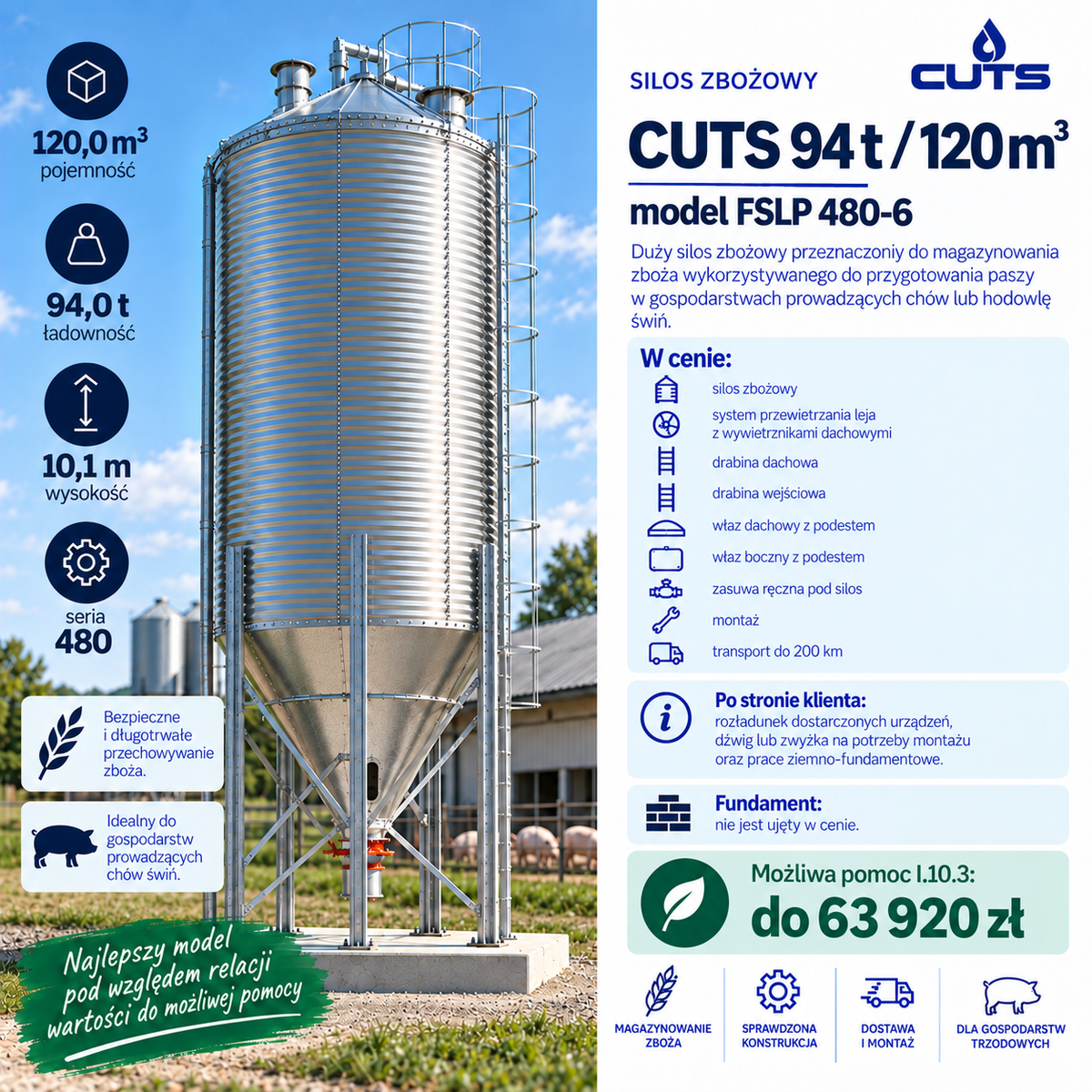 Silos zbożowy 94 t / 120 m³
