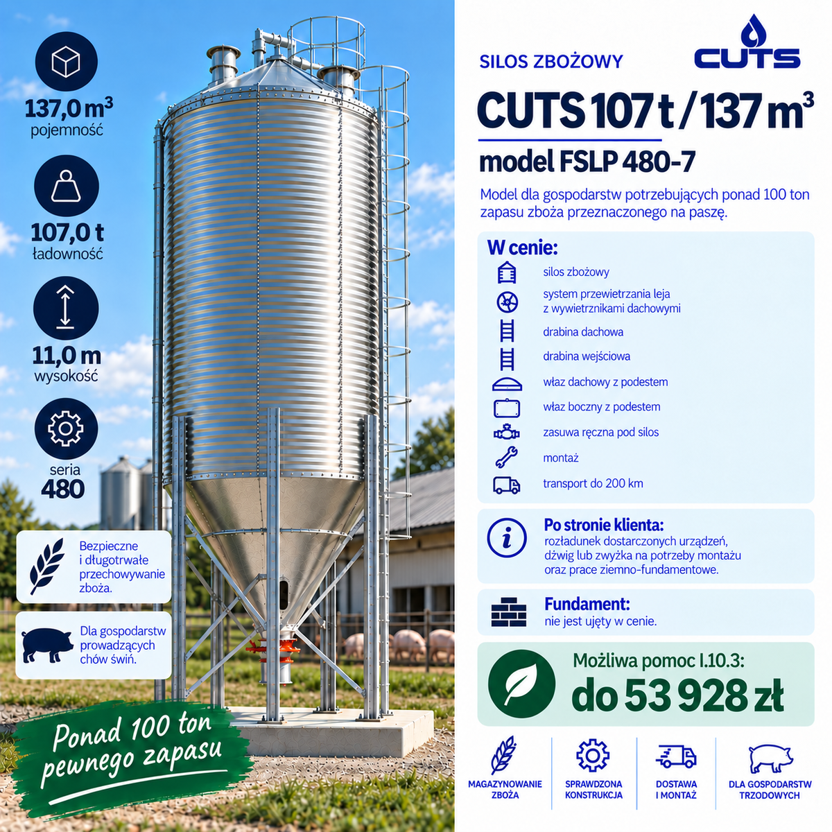 Silos zbożowy 107 t / 137 m³
