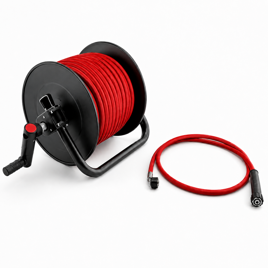 Bęben z 30 m wężem HP 315 bar DN08, czerwony
