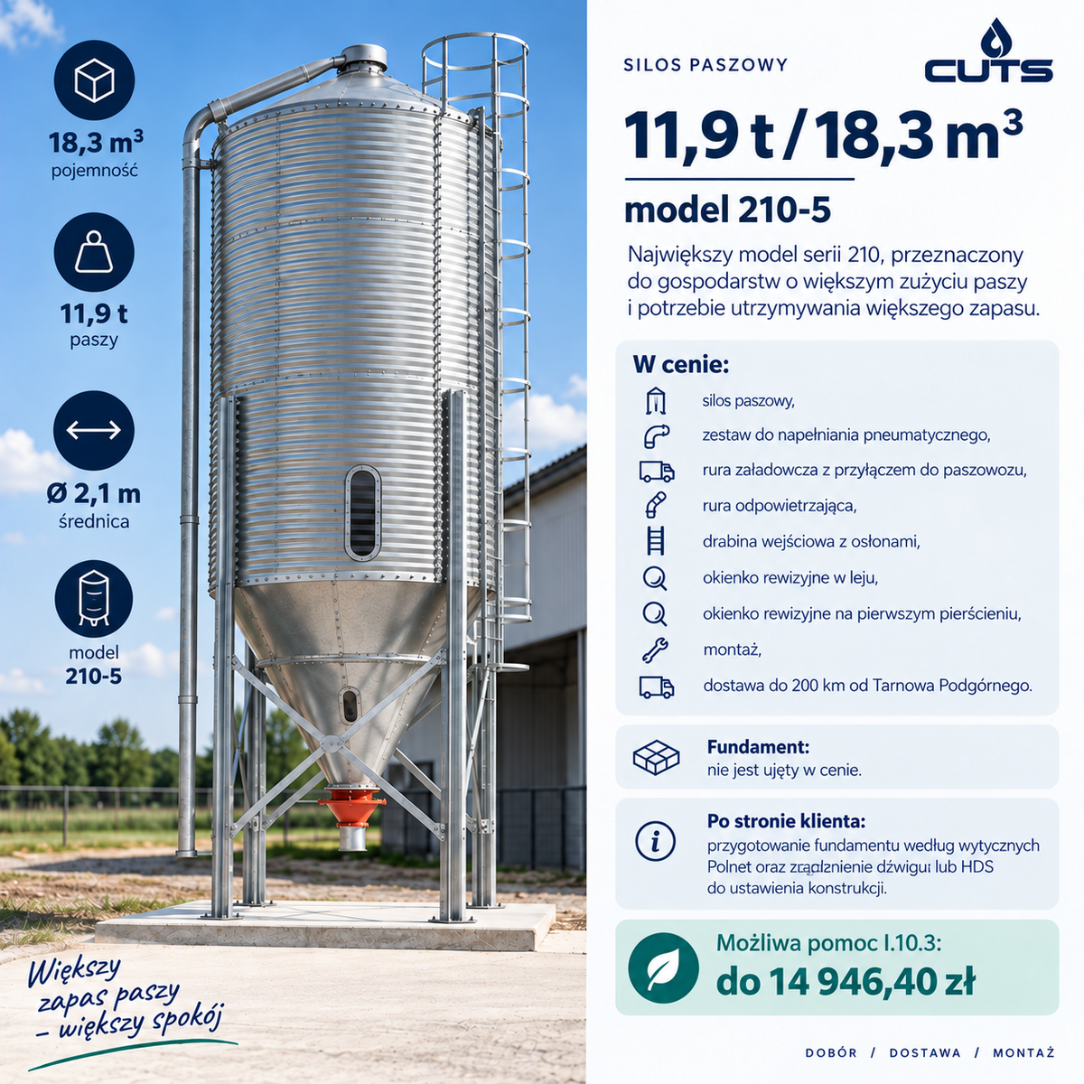 Silos paszowy  11,9 t / 18,3 m³