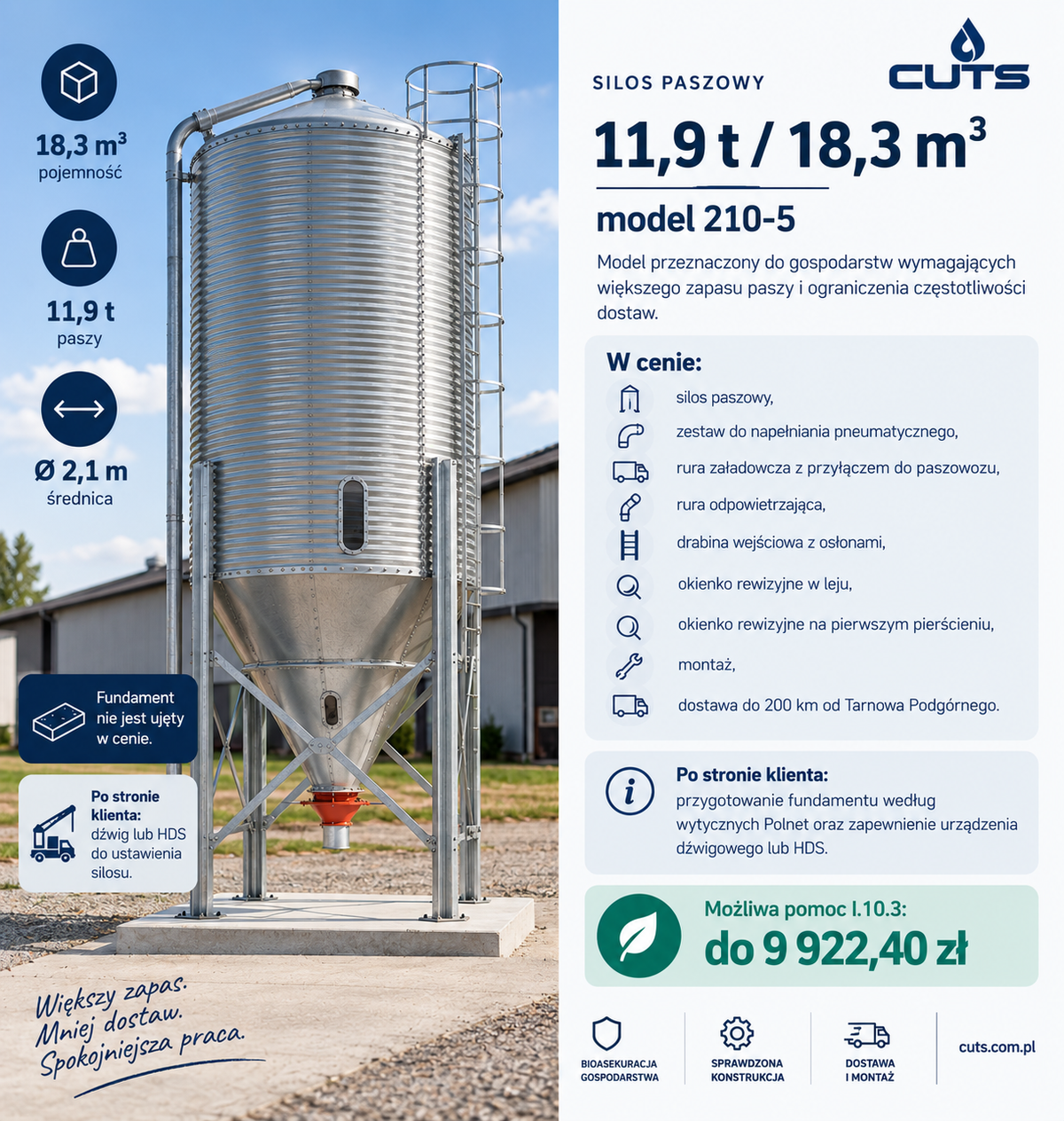 Silos paszowy 7,9 t / 12,1 m³