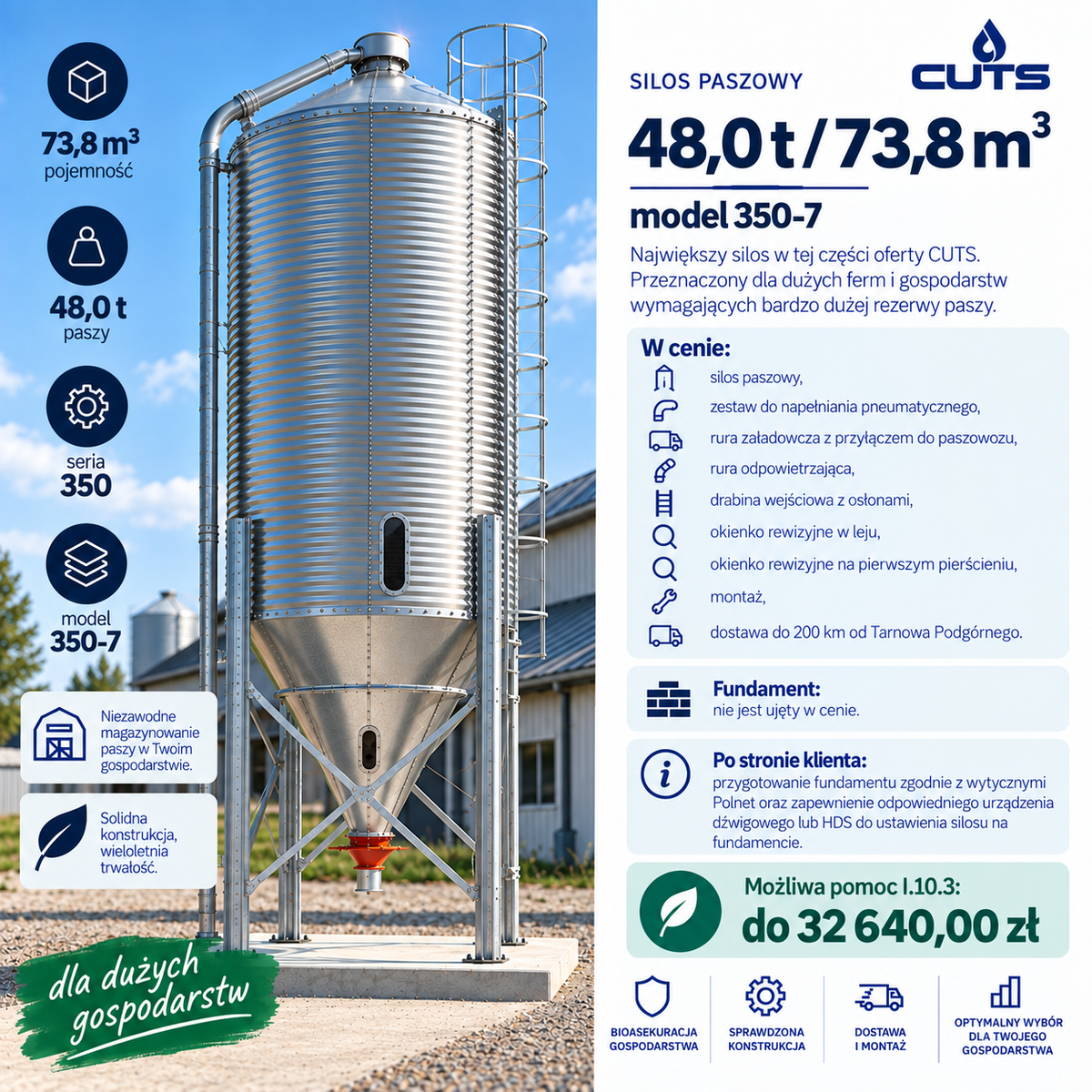 Silos paszowy 48,0 t / 73,8 m³