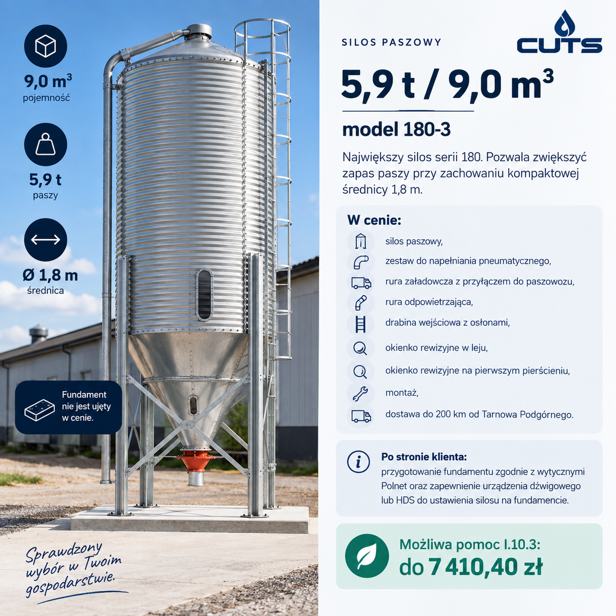 Silos paszowy 5,9 t / 9,0 m³