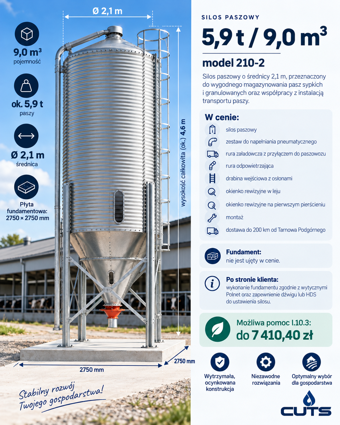Silos paszowy 5,9 t / 9,0 m³